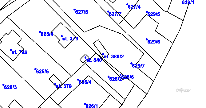 Parcela st. 380/2 v KÚ Chocerady, Katastrální mapa