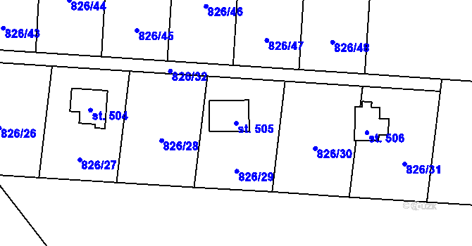 Parcela st. 505 v KÚ Chocerady, Katastrální mapa