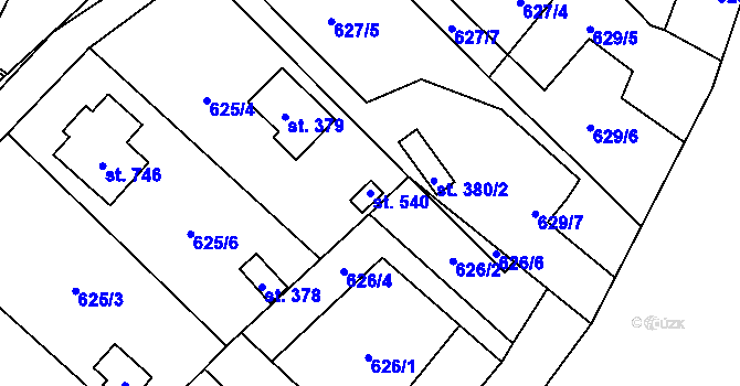 Parcela st. 540 v KÚ Chocerady, Katastrální mapa