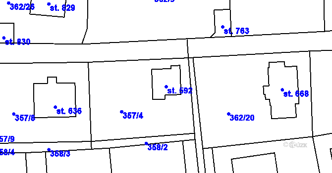 Parcela st. 592 v KÚ Chocerady, Katastrální mapa