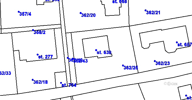 Parcela st. 639 v KÚ Chocerady, Katastrální mapa