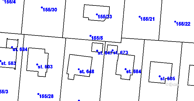 Parcela st. 647 v KÚ Chocerady, Katastrální mapa