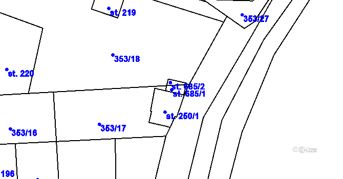 Parcela st. 685/1 v KÚ Chocerady, Katastrální mapa