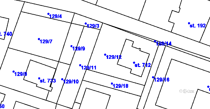 Parcela st. 129/12 v KÚ Chocerady, Katastrální mapa