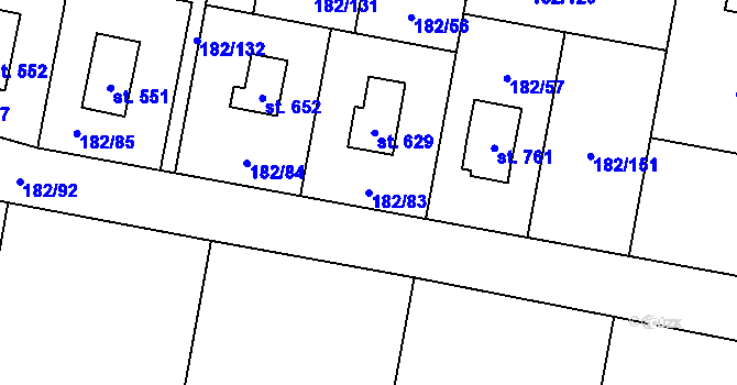 Parcela st. 182/83 v KÚ Chocerady, Katastrální mapa