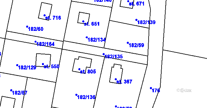 Parcela st. 182/135 v KÚ Chocerady, Katastrální mapa