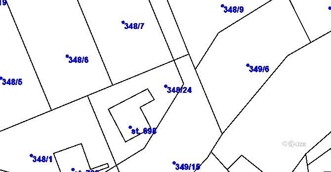 Parcela st. 348/24 v KÚ Chocerady, Katastrální mapa