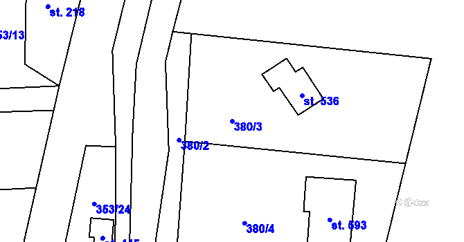Parcela st. 380/3 v KÚ Chocerady, Katastrální mapa