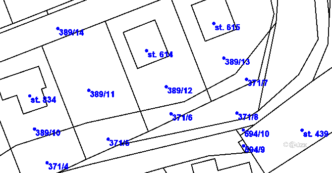 Parcela st. 389/12 v KÚ Chocerady, Katastrální mapa