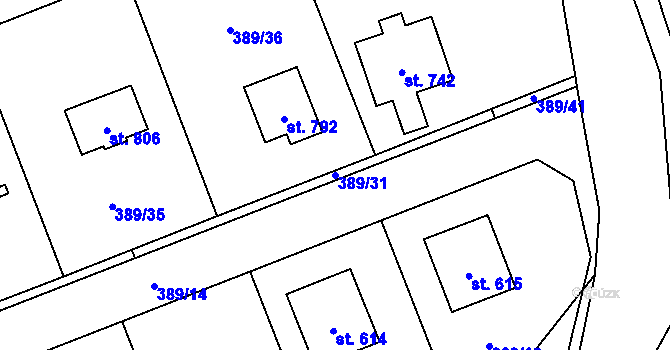 Parcela st. 389/31 v KÚ Chocerady, Katastrální mapa