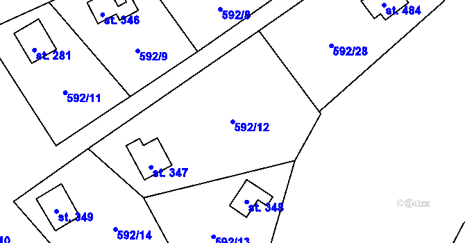 Parcela st. 592/12 v KÚ Chocerady, Katastrální mapa