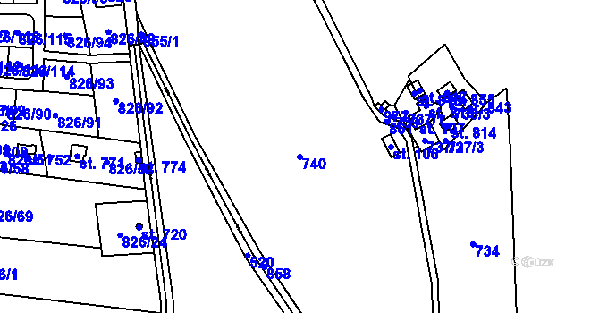 Parcela st. 740 v KÚ Chocerady, Katastrální mapa