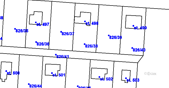Parcela st. 826/38 v KÚ Chocerady, Katastrální mapa