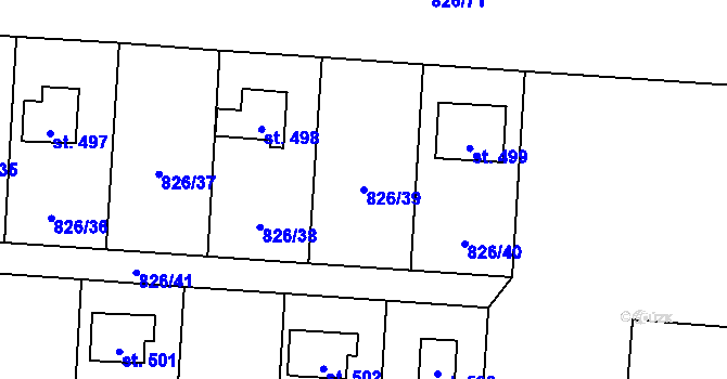 Parcela st. 826/39 v KÚ Chocerady, Katastrální mapa