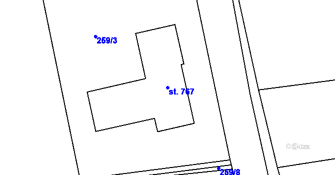 Parcela st. 767 v KÚ Chocerady, Katastrální mapa