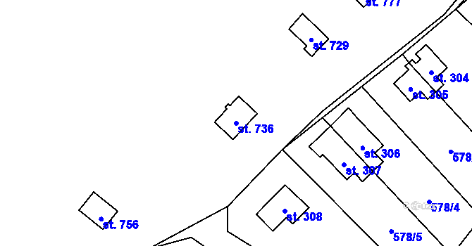 Parcela st. 736 v KÚ Chocerady, Katastrální mapa