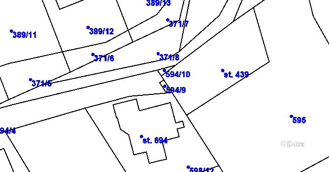 Parcela st. 594/9 v KÚ Chocerady, Katastrální mapa
