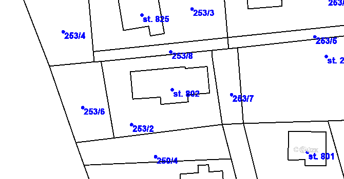 Parcela st. 802 v KÚ Chocerady, Katastrální mapa