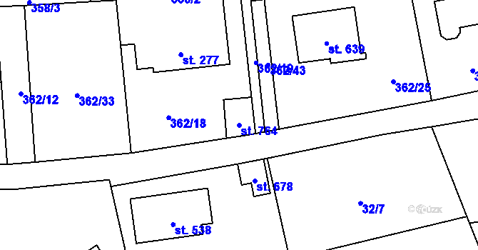 Parcela st. 764 v KÚ Chocerady, Katastrální mapa
