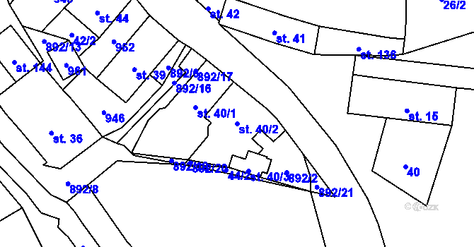 Parcela st. 40/2 v KÚ Chocerady, Katastrální mapa