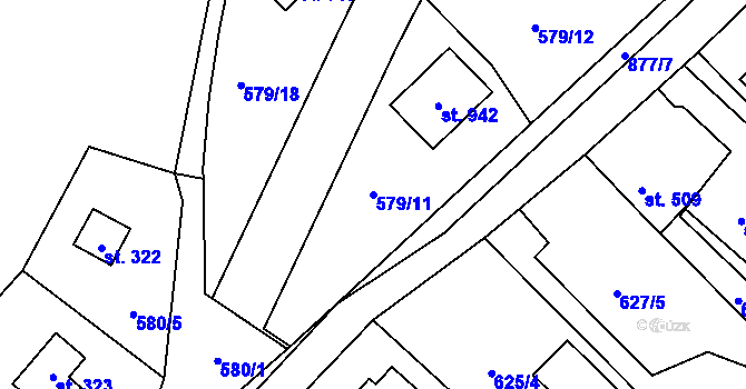 Parcela st. 579/11 v KÚ Chocerady, Katastrální mapa