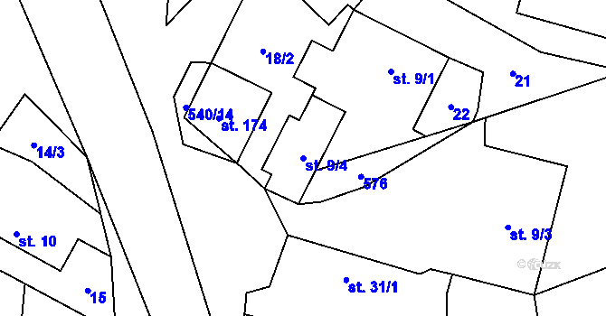 Parcela st. 9/4 v KÚ Samechov, Katastrální mapa