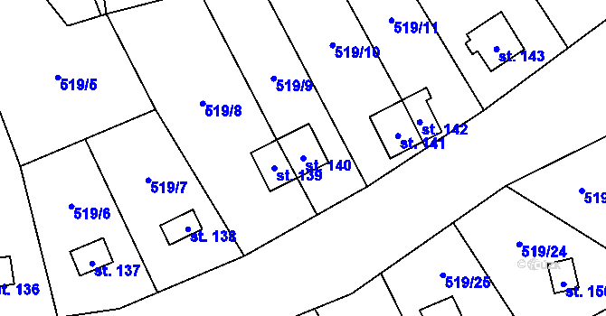 Parcela st. 140 v KÚ Samechov, Katastrální mapa