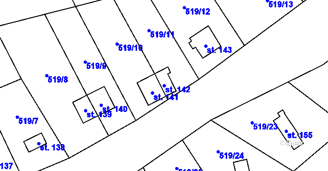 Parcela st. 142 v KÚ Samechov, Katastrální mapa