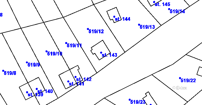 Parcela st. 143 v KÚ Samechov, Katastrální mapa