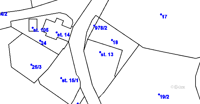 Parcela st. 13 v KÚ Vestec u Chocerad, Katastrální mapa
