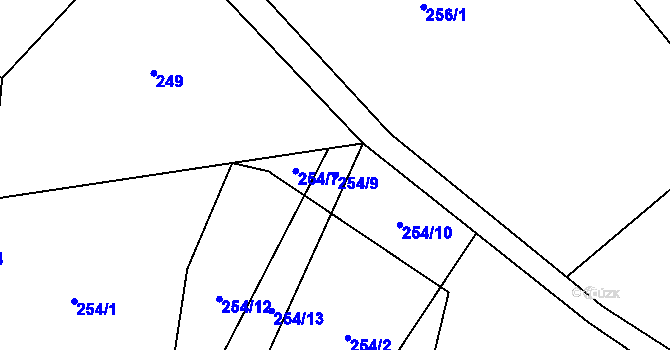 Parcela st. 254/9 v KÚ Vestec u Chocerad, Katastrální mapa