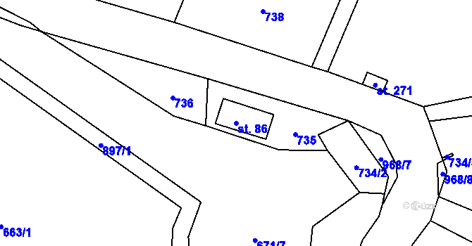 Parcela st. 86 v KÚ Vlkovec, Katastrální mapa