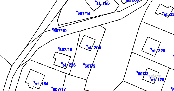 Parcela st. 205 v KÚ Vlkovec, Katastrální mapa