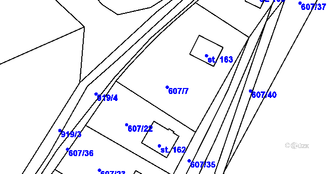 Parcela st. 607/7 v KÚ Vlkovec, Katastrální mapa