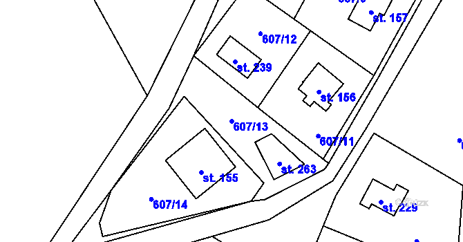 Parcela st. 607/13 v KÚ Vlkovec, Katastrální mapa