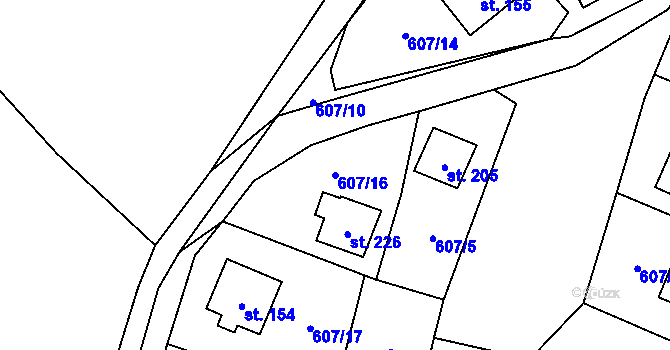 Parcela st. 607/16 v KÚ Vlkovec, Katastrální mapa