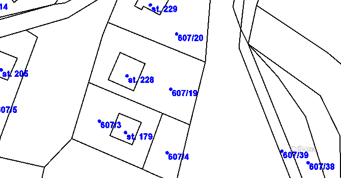 Parcela st. 607/19 v KÚ Vlkovec, Katastrální mapa