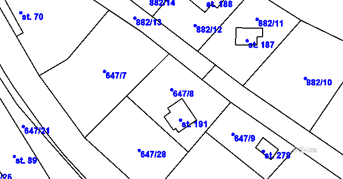 Parcela st. 647/8 v KÚ Vlkovec, Katastrální mapa