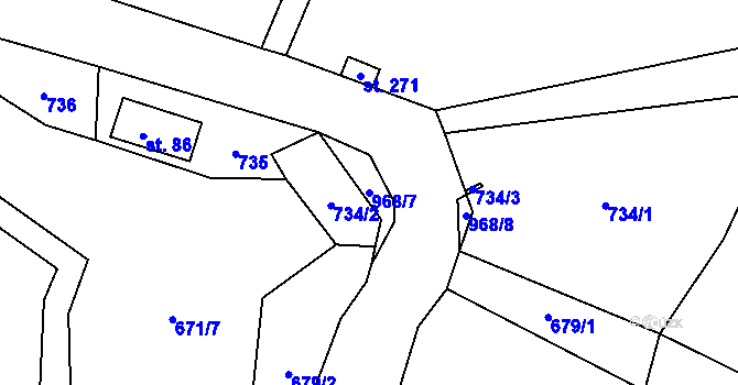 Parcela st. 968/7 v KÚ Vlkovec, Katastrální mapa
