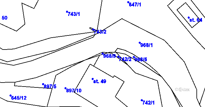 Parcela st. 968/9 v KÚ Vlkovec, Katastrální mapa