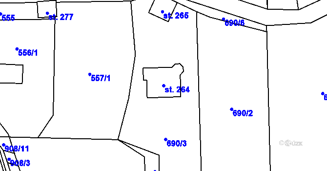 Parcela st. 264 v KÚ Vlkovec, Katastrální mapa