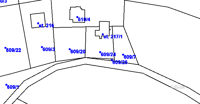 Parcela st. 609/24 v KÚ Vlkovec, Katastrální mapa