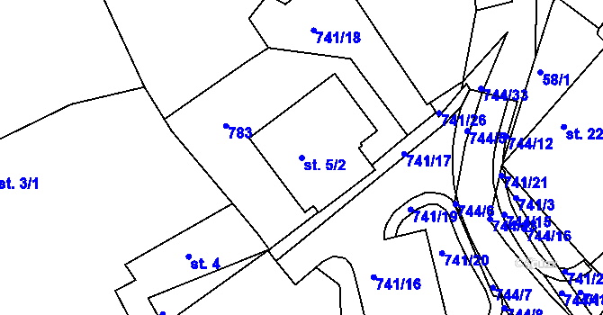 Parcela st. 5/2 v KÚ Chocomyšl, Katastrální mapa
