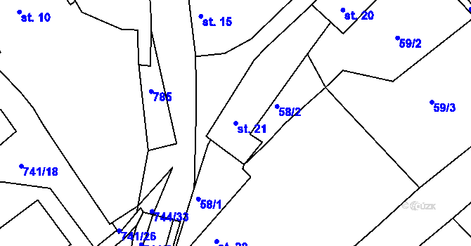 Parcela st. 21 v KÚ Chocomyšl, Katastrální mapa