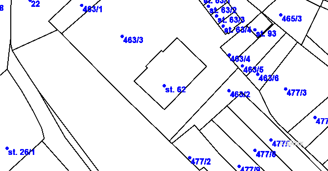 Parcela st. 62 v KÚ Chocomyšl, Katastrální mapa