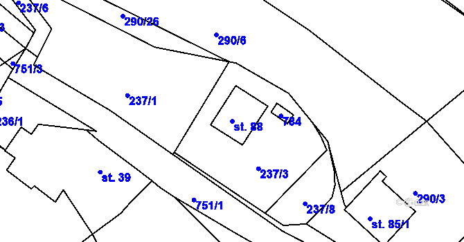 Parcela st. 88 v KÚ Chocomyšl, Katastrální mapa