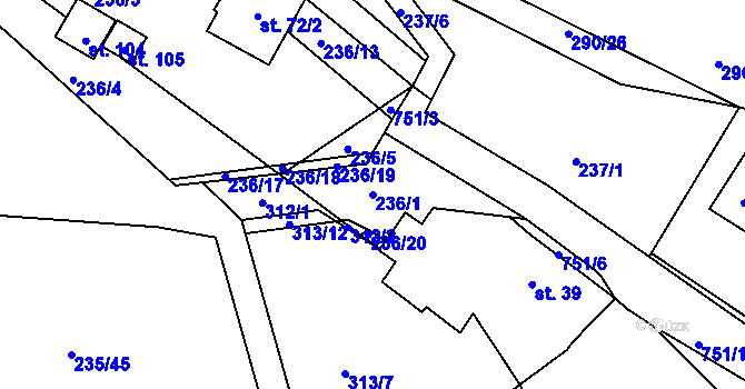 Parcela st. 236/1 v KÚ Chocomyšl, Katastrální mapa