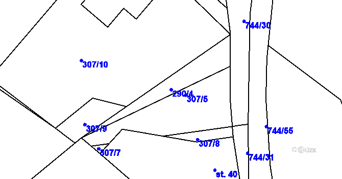 Parcela st. 290/4 v KÚ Chocomyšl, Katastrální mapa