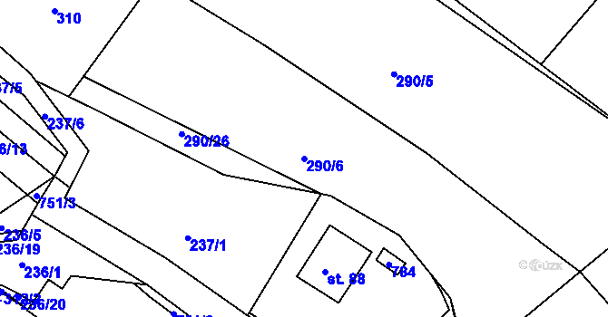 Parcela st. 290/6 v KÚ Chocomyšl, Katastrální mapa