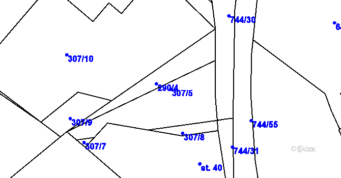 Parcela st. 307/5 v KÚ Chocomyšl, Katastrální mapa